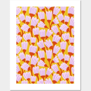 Happy blossom flower pattern in lavender and yellow Posters and Art